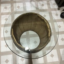 Vintage Antique Whiskey Barrel W/ Round Beveled Glass Top
