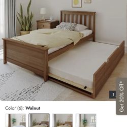 Max and Lily Twin Size Bed with Trundle - Walnut