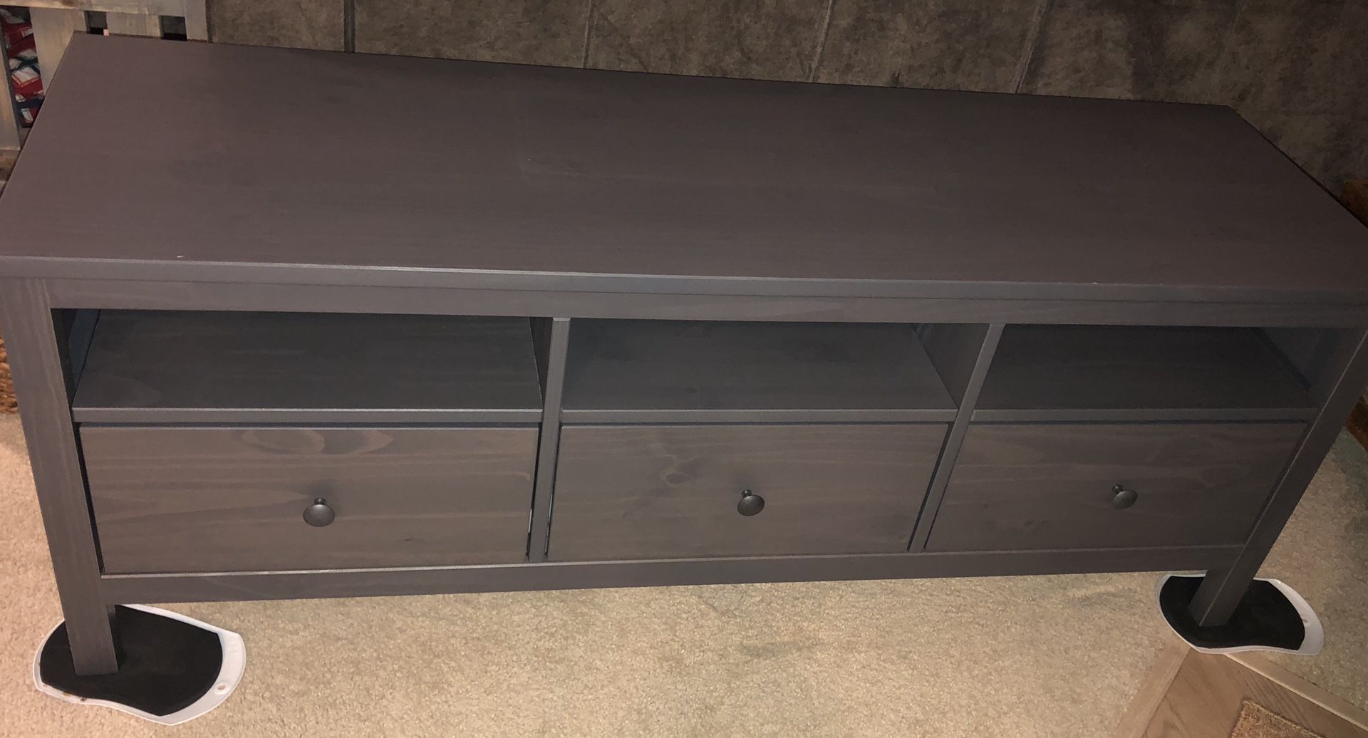 $125 - three drawer low cabinet, TV stand, gray dark gray stained IKEA - HEMNES - $125 obo