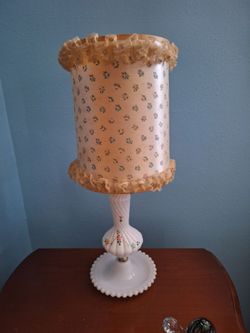 Vintage Milk Glass Table Lamp with Floral Shade