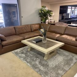 Emilia Caramel Leather 5pc Modular Sectional