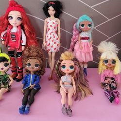 Seven (7) L.O.L. LOL, Rainbow High and Disney Snow White dolls