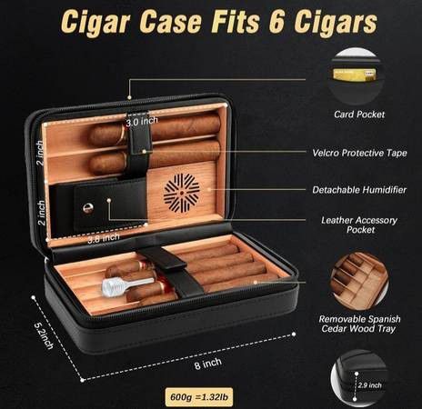 TISFA Cigar Humidor, Leather Cedar Wood Cigar Case new never used selling for only $25
 Firm