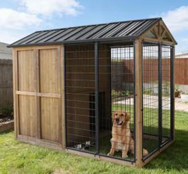 🆕 8 ft. x 4 ft. Outdoor Dog Kennel Wooden Dog House with Metal Run, Front and Rear Doors