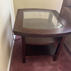 Two Wood And Glass End Table/ Side Table 
