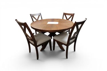 48″ Lathan Round Wood Dining Table & 4 Chairs in Brown