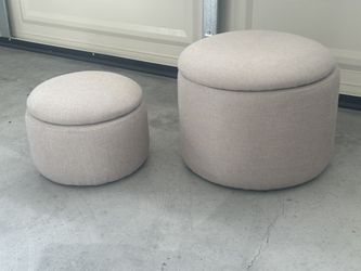 New, Set of 2 Upholstered Storage Ottomans 