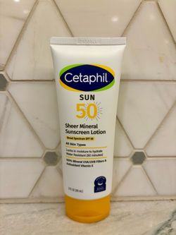 Cetaphil Sunscreen - Protective 3 fl oz bottle of Cetaphil mineral sunscreen. This broad spectrum SPF 50 lotion is water resistant