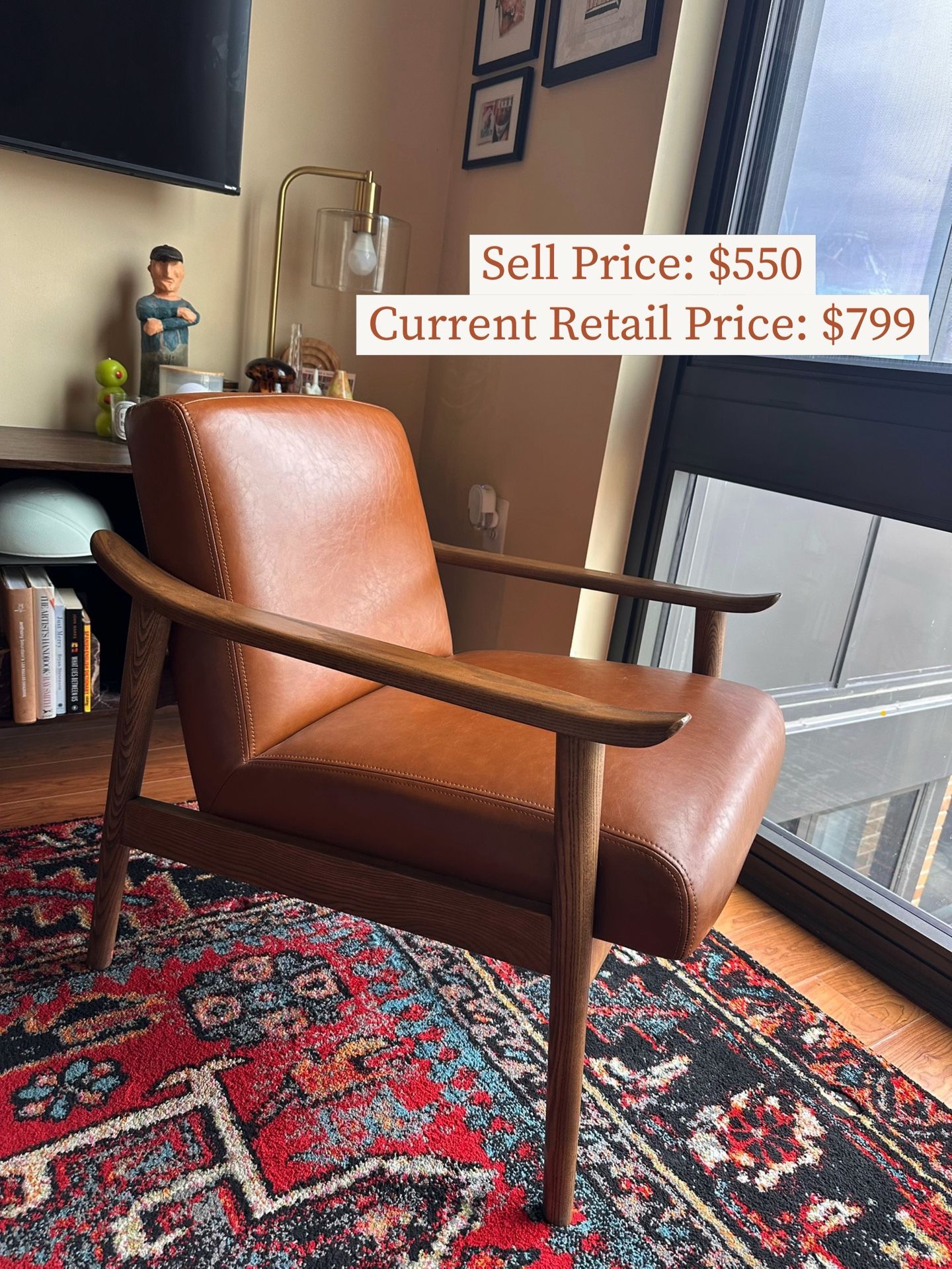 West Elm Mid-Century Leather Show Wood Chair