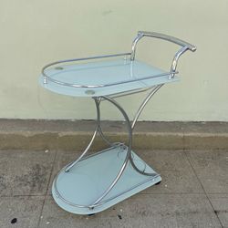Modern Glass & Chrome Rolling Bar Cart / Beverage Trolley