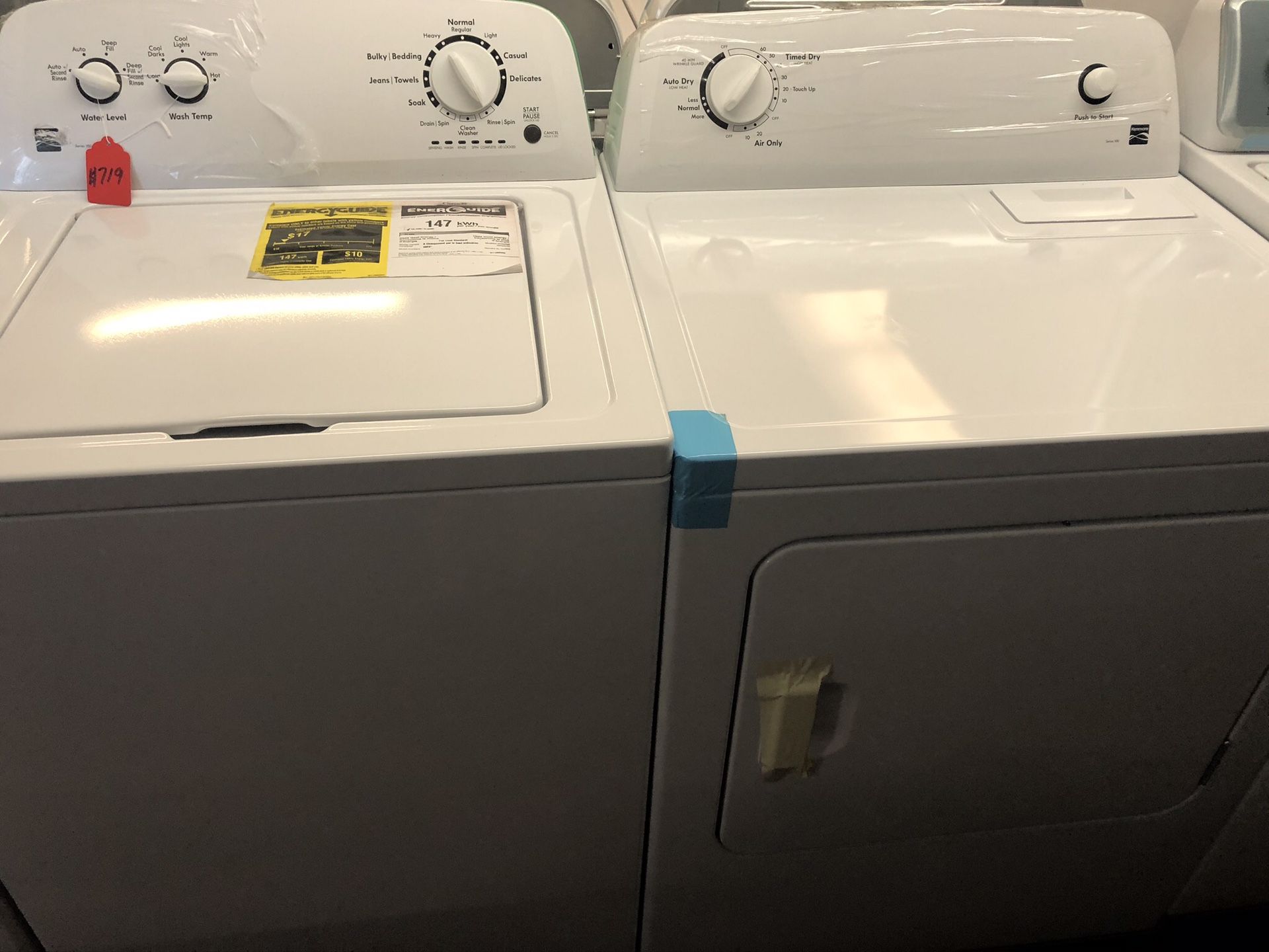 New scratch and dent kenmore washer and dryer set. 1 year warranty