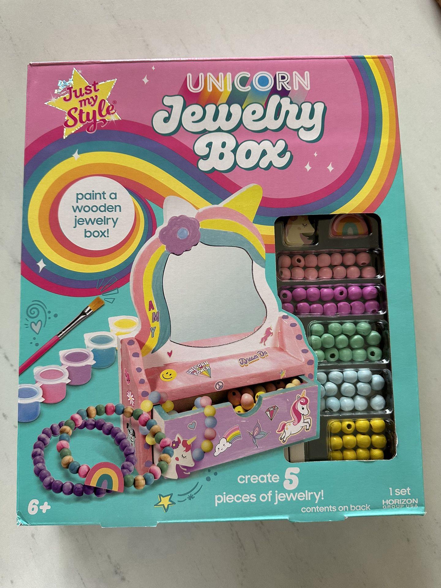 Just My Style Paint Your Own Wooden Unicorn Jewelry Box & Bead Set