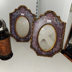 vintage glass floral frame $30 for pair