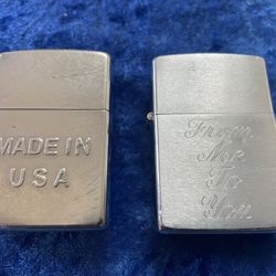 Zippo (2) Vintage Lighters Scribed “Made In USA”&”From Me To You “ Both 5 Barrel
