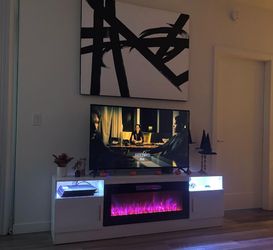 White TV Stand with Electric Fireplace