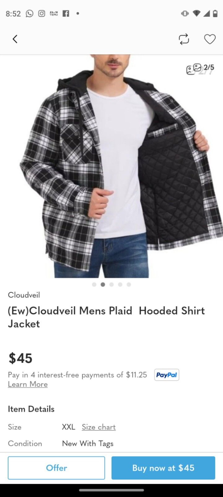 Cloudveil Men's Quilted Flannel Shirt Jacket, 