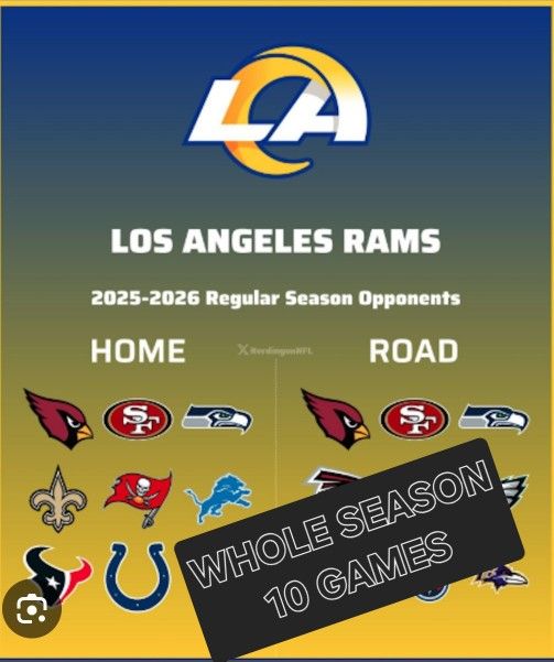 4 Seats Whole 2025 Season RAMS Tickets ALL 10 HOME GAMES