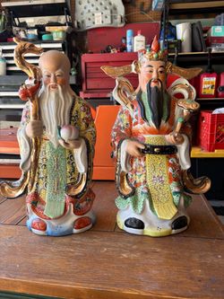 Vintage Chinese Porcelain Sanxing Statues - Shou and Lu