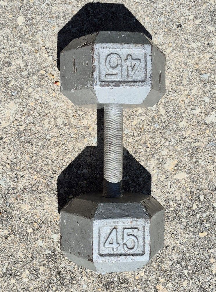 Barbell 45lb Cast Iron Hex Dumbbell, Single, Weight