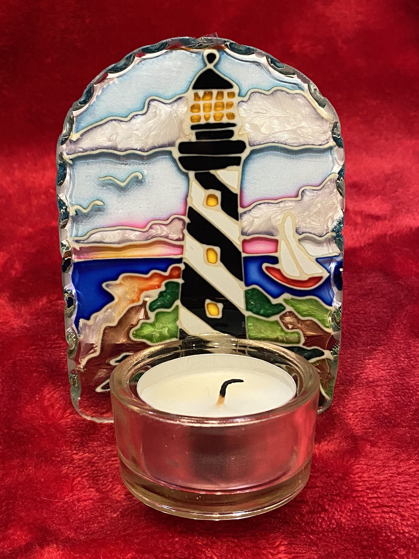 Stained glass Lighthouse tea light holder