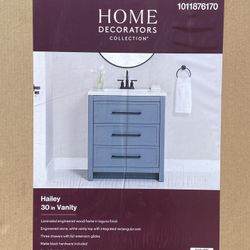 Home Decorators Collection Hailey 31 in. Single Sink Laguna Blue Bath Vanity with White Cultured Marble Top (Assembled)