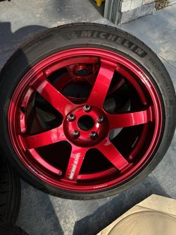 Volk Racing Te37 Saga Hyper red 5x114.3 18x10+41 Trade For Bronze Rays Te37 Saga Tires Is Not Included I Sold It.