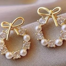 Beautiful Lab Created Diamond Wreath Christmas Wedding  Earrings
