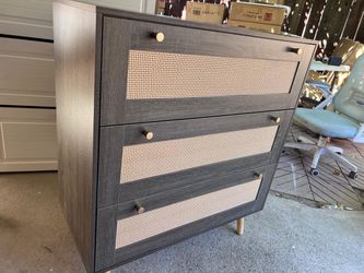 3-Drawer Dresser with Rattan Front Panels