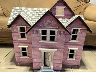 Wood doll house & furniture