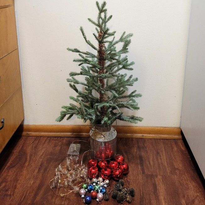 Small Christmas Tree with LED Lights and Ornaments