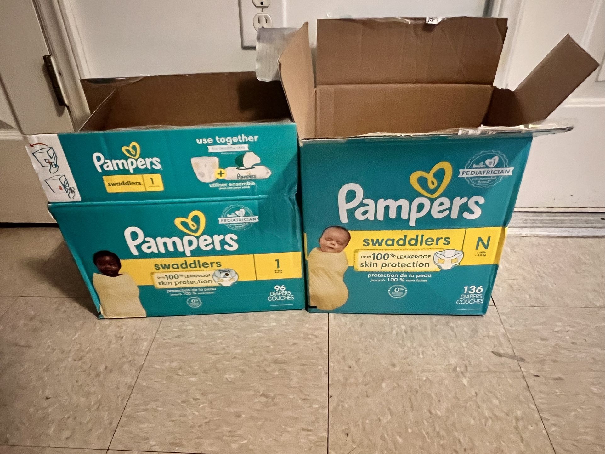 Half Of Box Of Newborn & 2/3 Box Of Size 1 Pampers