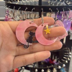 Cat And Moon Earrings 