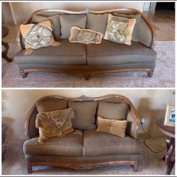 Traditional Wood-Frame Sofa and Loveseat Set