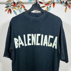 BALENCIAGA TAPE TYPE VINTAGE EFFECT OVERSIZED COTTON T-SHIRT !!!