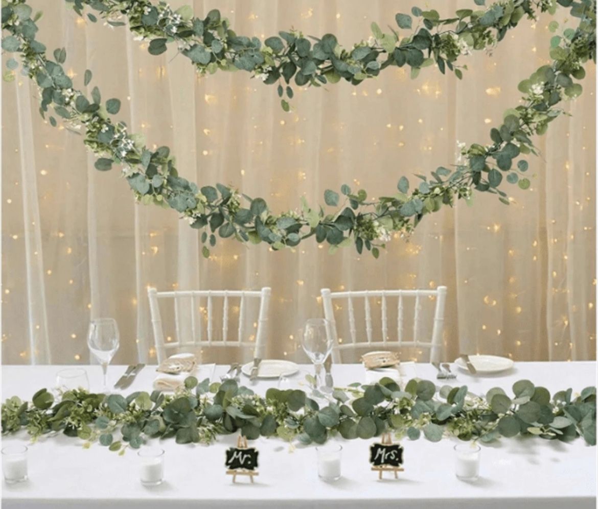 15 Pcs /70.86 Inches/5.9 Feet Home Decor Artificial Table Vines,Green Eucalyptus Flower Crown With Silver Dollar Eucalyptus Leaves And
