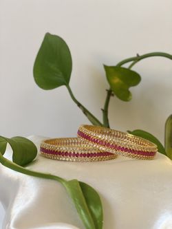 Gold And Hot Pink Indian Bangles 