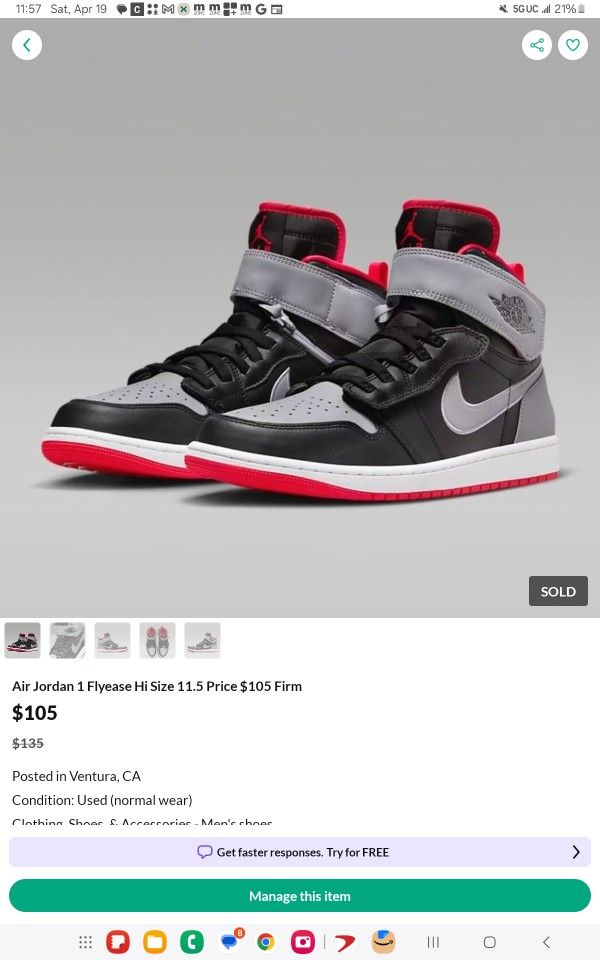 Air Jordan 1 Mid Bred Shadow Size 11.5 Mens