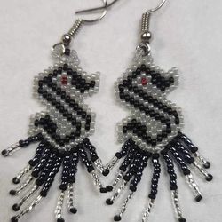 Black Seattle kraken Beaded Earrings 