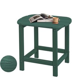 Hdpe Outdoor Adirondack Side Table, Wooden Textured, Green Bathroom and Indoor, Maintenance & Weathe
