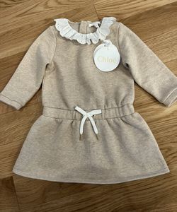 Chloe long sleeve toddler dress with lace collar — size 12 months