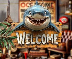 Wood Welcome Sign with Shark