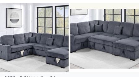 $650. 4Piece Convertible Sectional  Sleeper Sofa ,Chaise Storage ,Sofa Storage & USB Ports