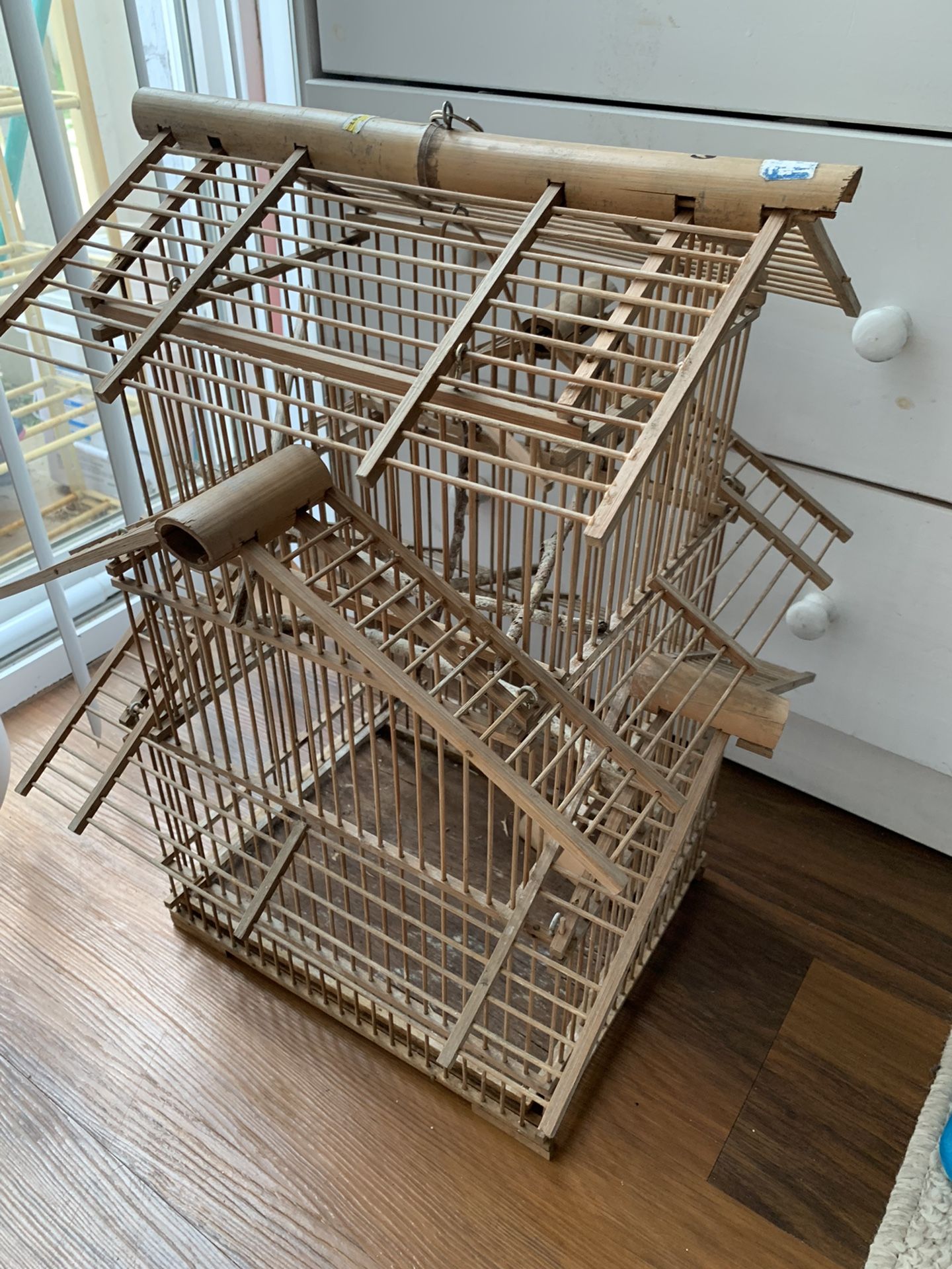 vintage bamboo bird cage pet cage -- 20"x 15" x 14"