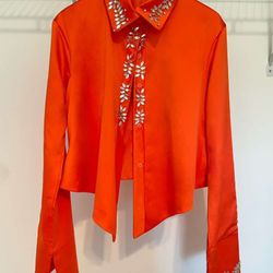 Orange Glitter Sprinkle Shirt Long Shirt Blouse Size XL