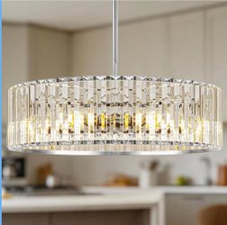 New 19”Crystal Chandelier 6 Light Chrome Semi Flush Mount Ceiling Light Fixture Pendant Dimmable