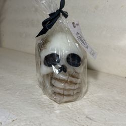 Halloween Laughing Skull Head Candle With Raised Spider & Web 