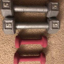 Two Pairs Of Dumbbells Two 5 Pound & Two 1 Pound Exercise Fitness Workout Equipment Weights Set