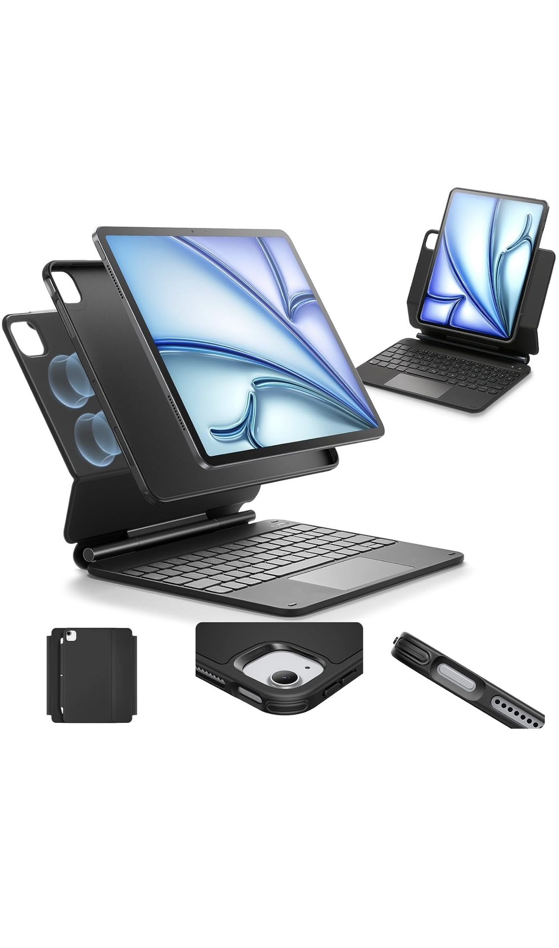 ESR iPad Air 11 Inch Case with Keyboard (M3/M2, 2025/2024) & iPad Pro 11/Air 5th/4th Gen Keyboard, Easy-Set Magnetic Stand, Portrait/Raised Modes, wit
