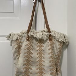Boho Woven Tote Bag with Fringe