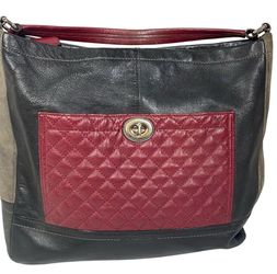 Coach Park Quilted Colorblock Hobo Shoulder Bag F24981 Black Red Leather